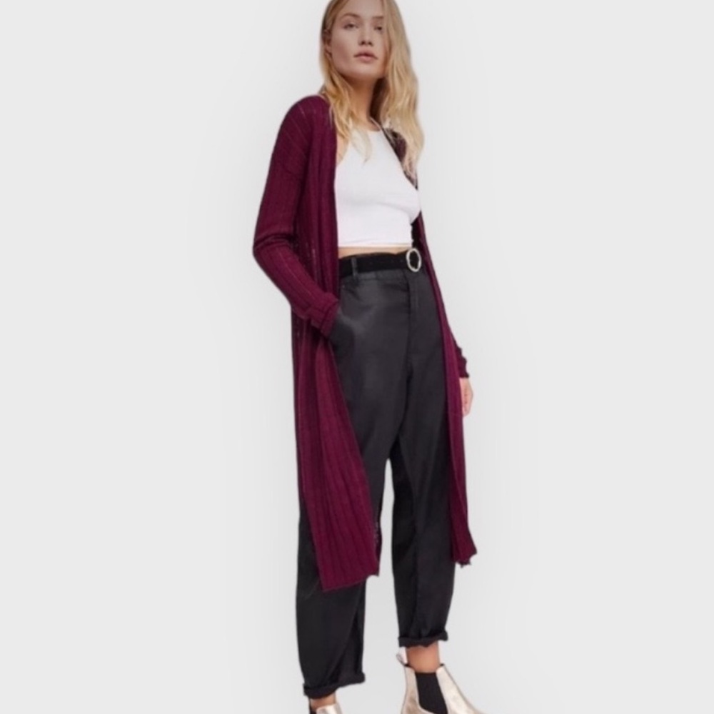 Free people wine cutout cardigan
